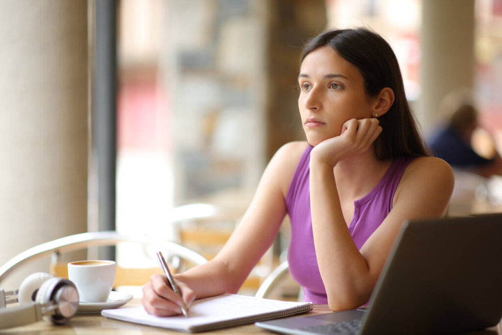 anxious woman overthinking in the office